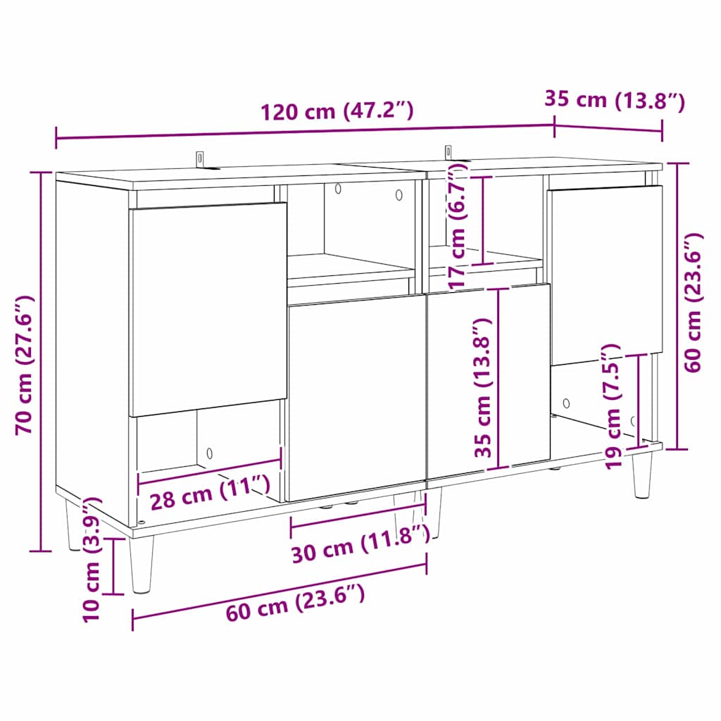 Komode 2 pcs Umjetnički hrast 60 x 35 x 70 cm Konstruirano drvo