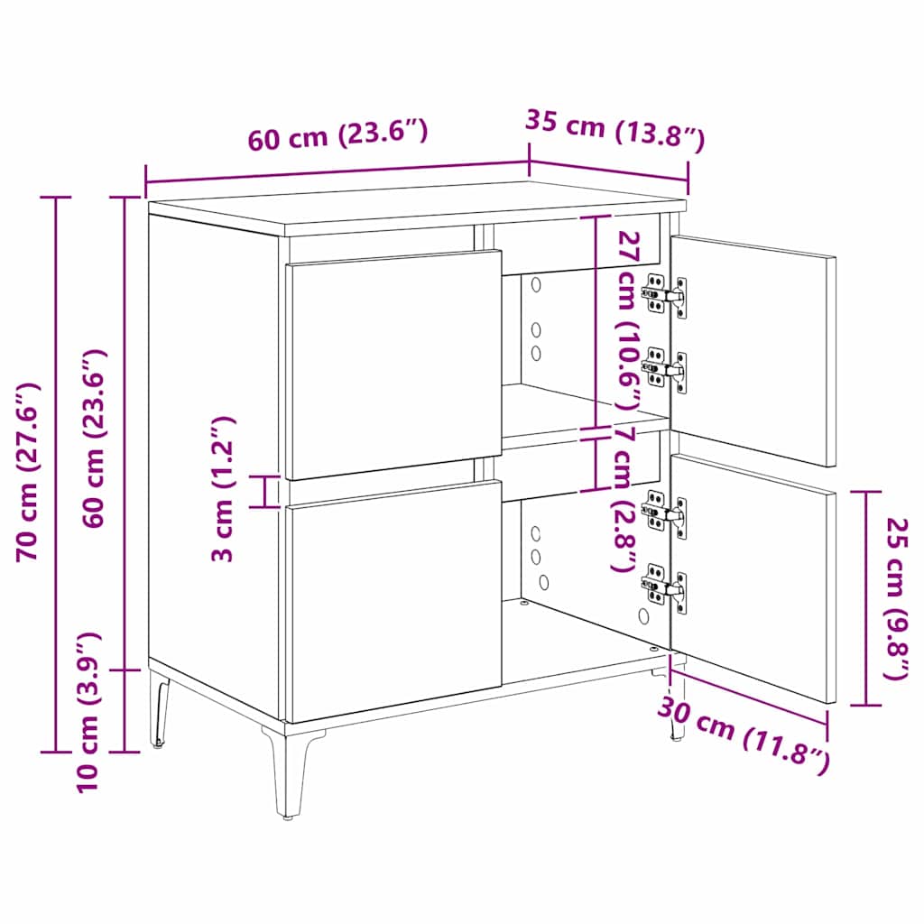 Komode 2 pcs Umjetnički hrast 60 x 35 x 70 cm Konstruirano drvo