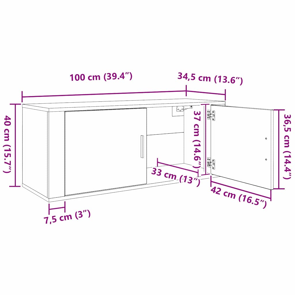 Zidni TV ormar set 3 pcs Umjetnički hrast 100 x 34,5 x 40 cm