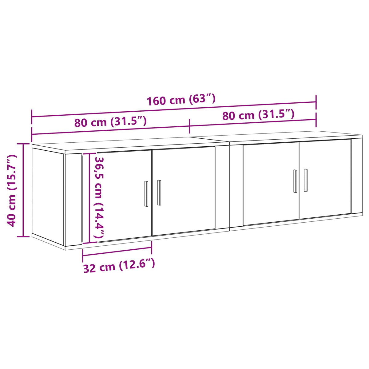 Zidni TV ormar set 2 pcs Umjetnički hrast 80 x 34,5 x 40 cm