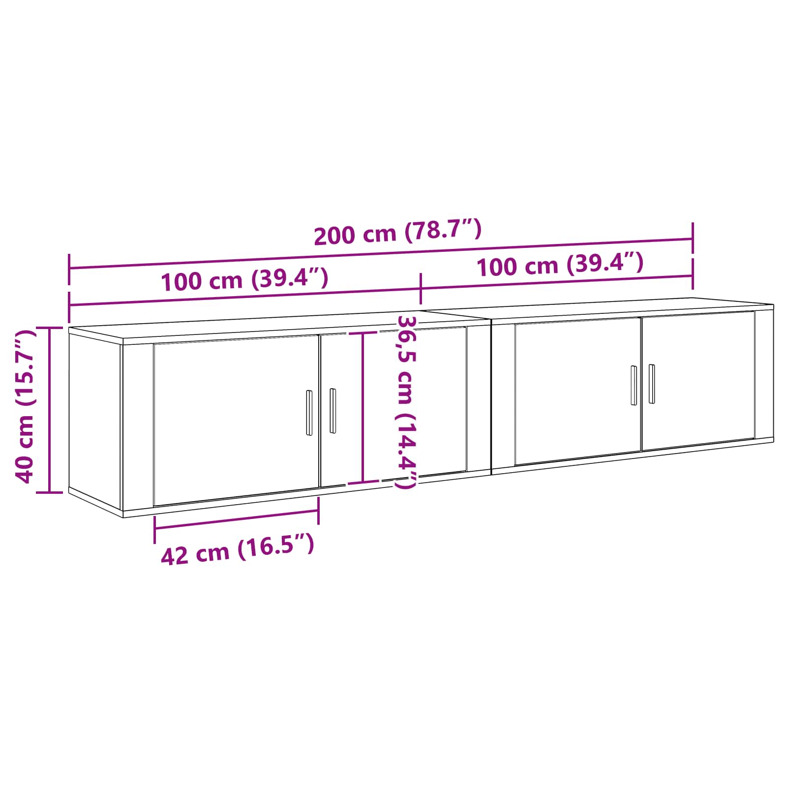 Zidni TV ormar set 2 pcs Umjetnički hrast 100 x 34,5 x 40 cm