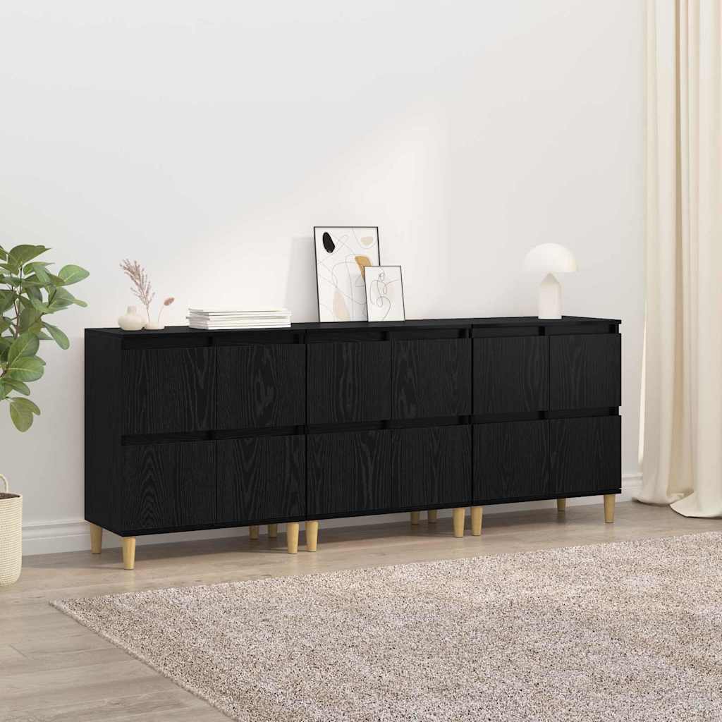 Komode 3 pcs Crni hrast 60 x 35 x 70 cm Konstruirano drvo