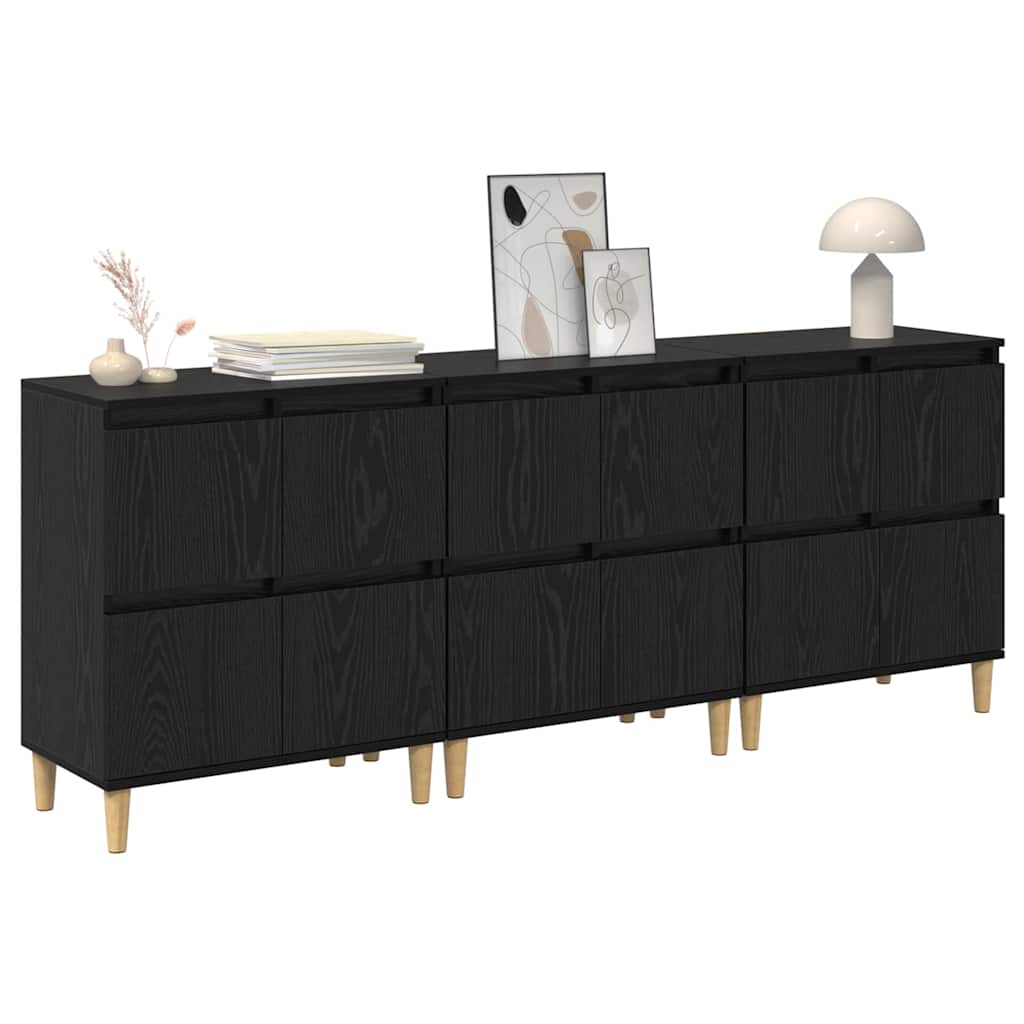 Komode 3 pcs Crni hrast 60 x 35 x 70 cm Konstruirano drvo