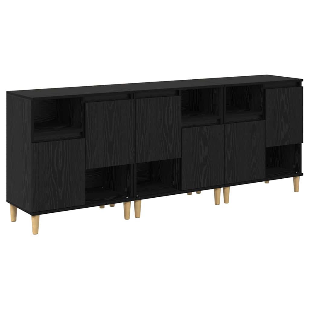 Komode 3 pcs Crni hrast 60 x 35 x 70 cm Konstruirano drvo
