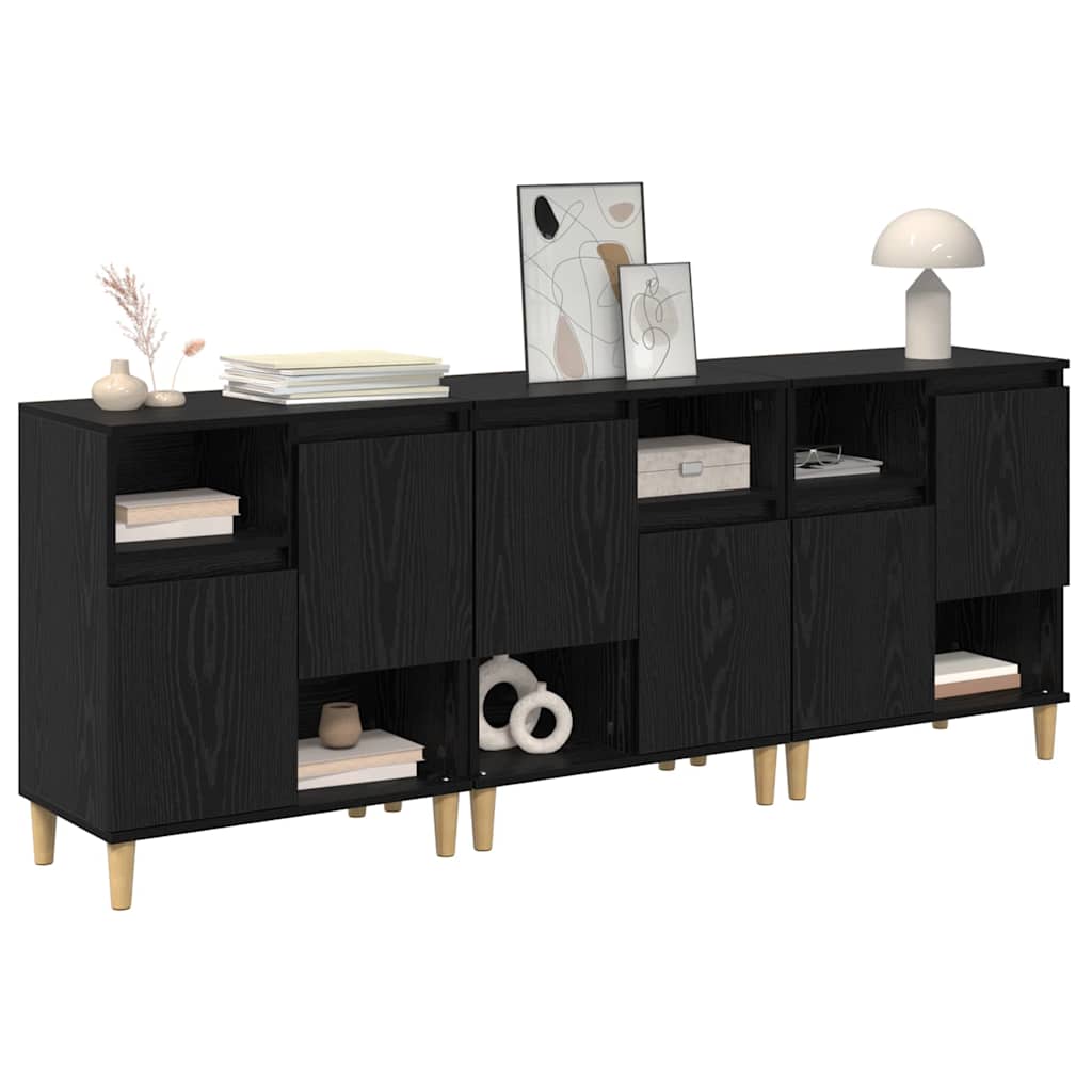 Komode 3 pcs Crni hrast 60 x 35 x 70 cm Konstruirano drvo