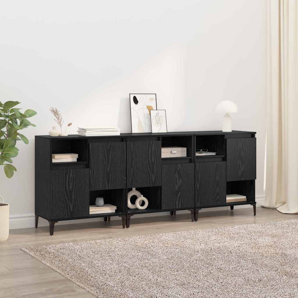 Komode 3 pcs Crni hrast 60 x 35 x 70 cm Konstruirano drvo