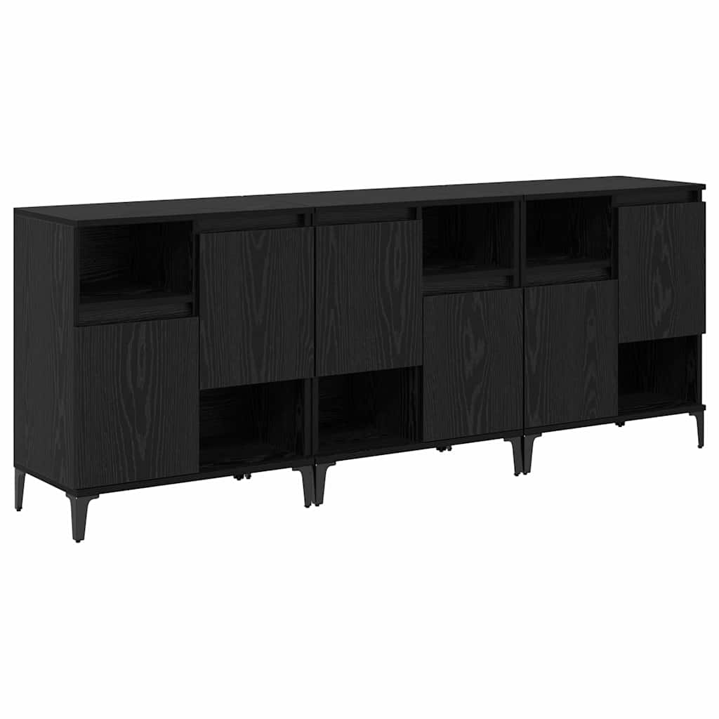 Komode 3 pcs Crni hrast 60 x 35 x 70 cm Konstruirano drvo
