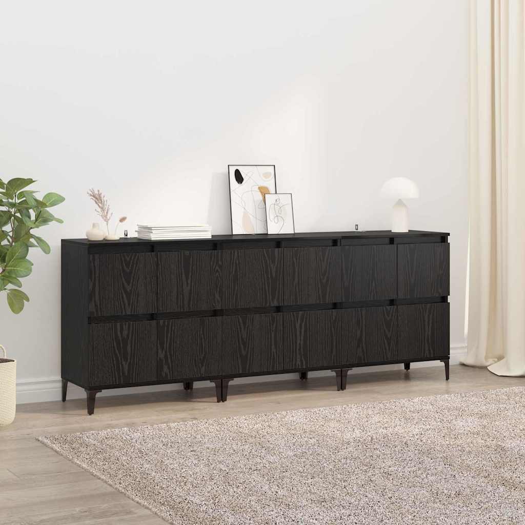 Komode 3 pcs Crni hrast 60 x 35 x 70 cm Konstruirano drvo