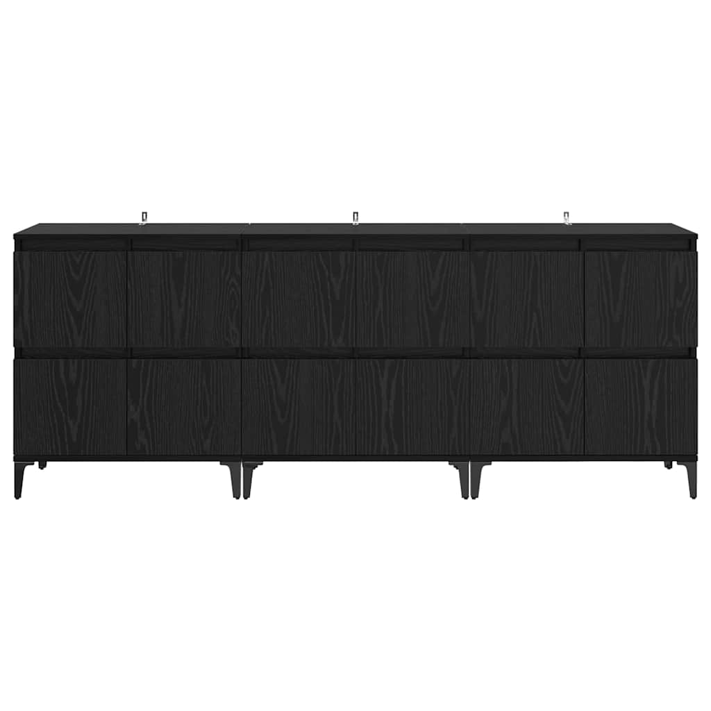 Komode 3 pcs Crni hrast 60 x 35 x 70 cm Konstruirano drvo