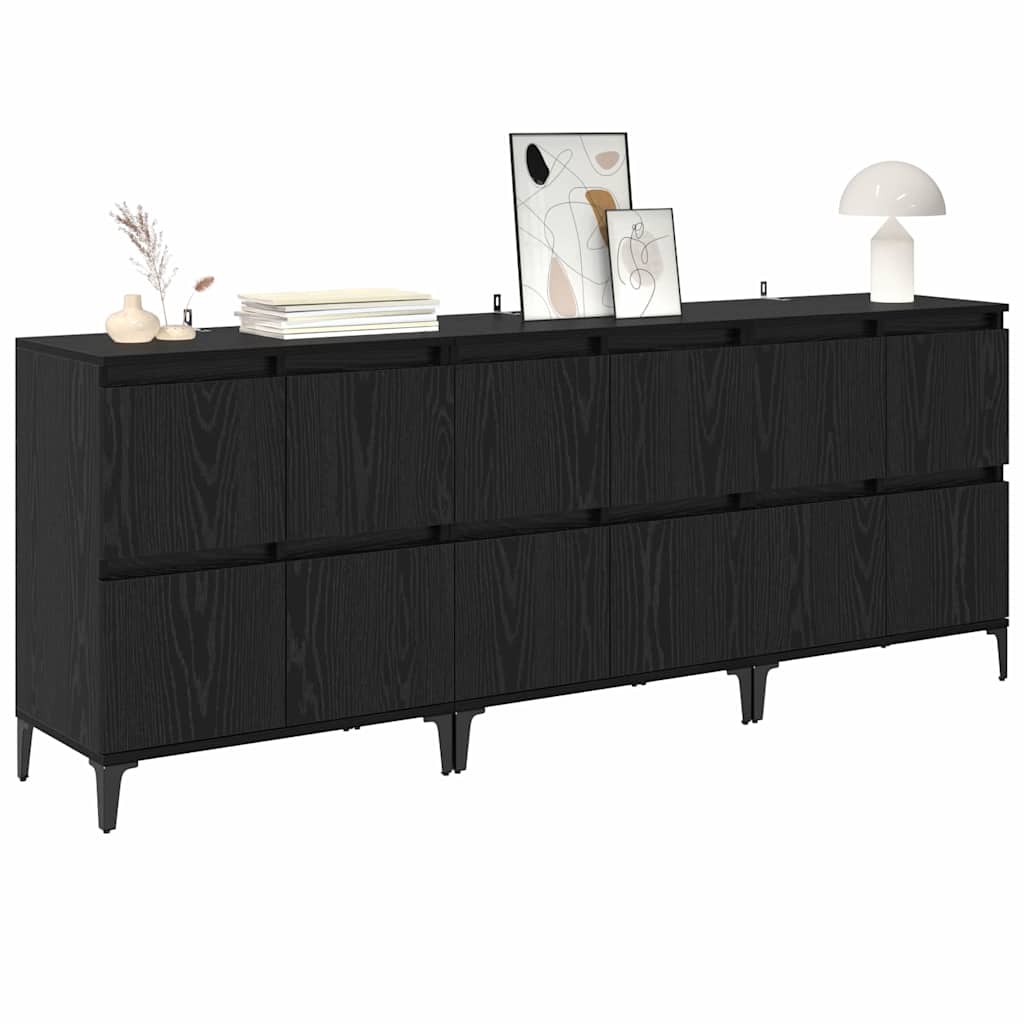 Komode 3 pcs Crni hrast 60 x 35 x 70 cm Konstruirano drvo