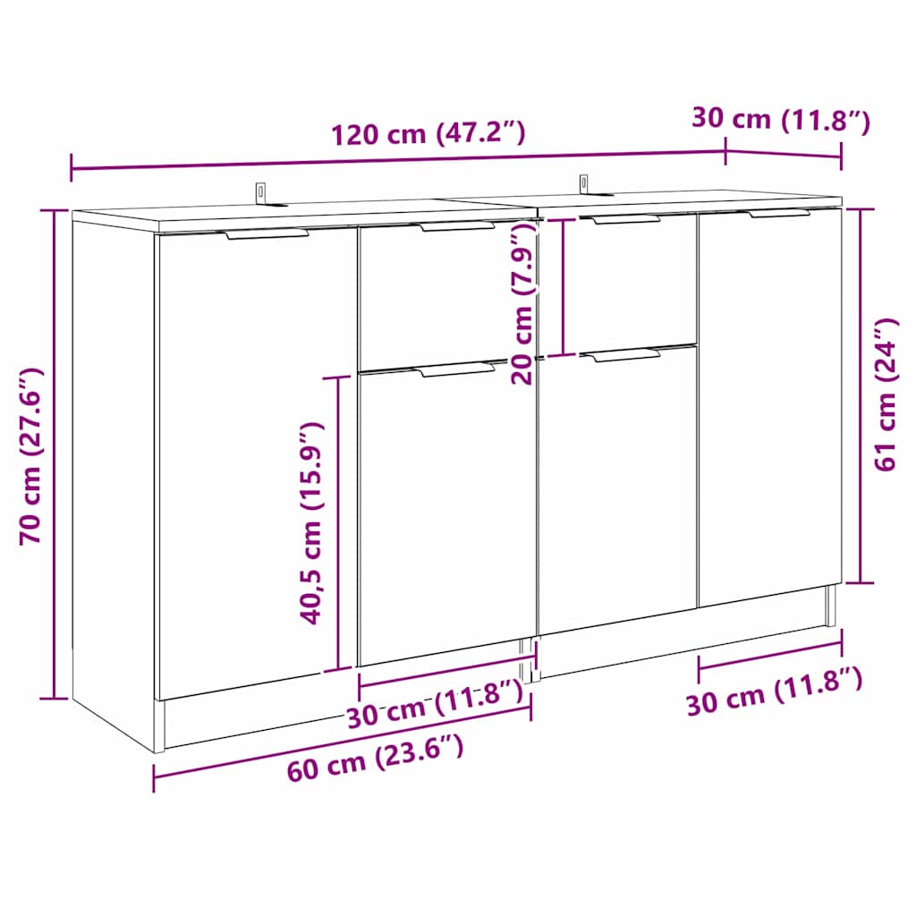 Komode 2 pcs Crni hrast 60 x 30 x 70 cm Konstruirano drvo