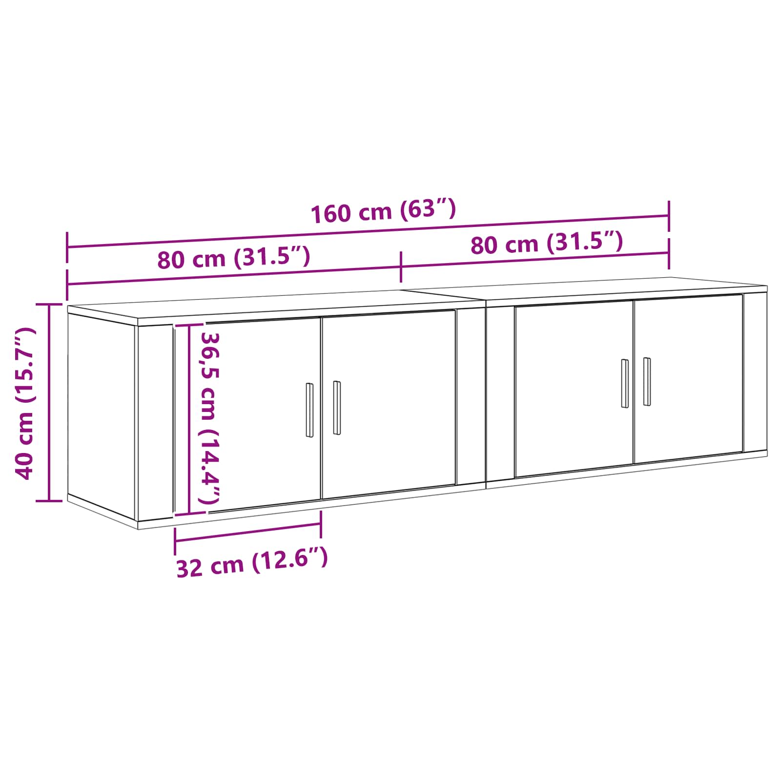 Zidni TV ormar set Zidne 2 pcs Crni hrast 80 x 34,5 x 40 cm