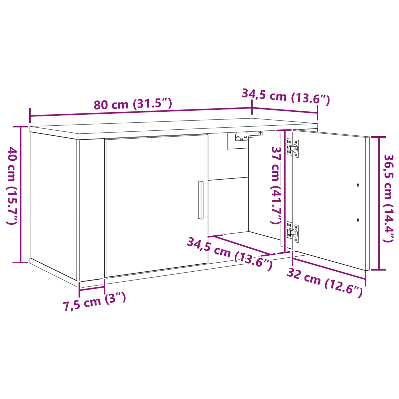 Zidni TV ormar set Zidne 2 pcs Crni hrast 80 x 34,5 x 40 cm