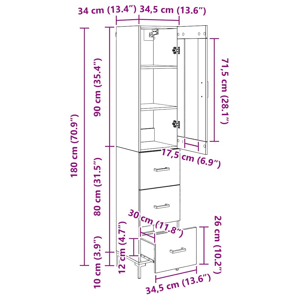 Highboard Staro drvo 34,5 x 34 x 180 cm Konstruirano drvo