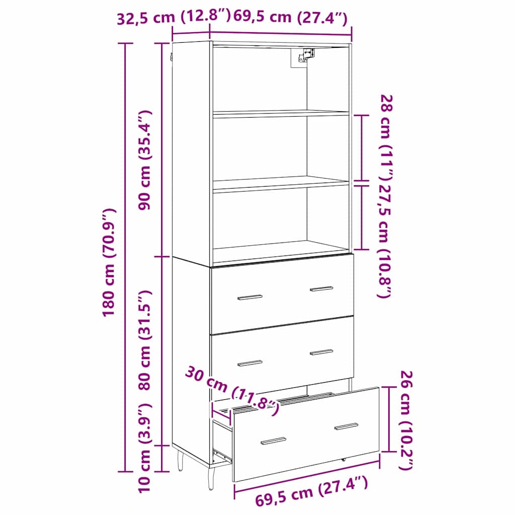 Highboard s ladicama 2 pcs Staro drvo Konstruirano drvo