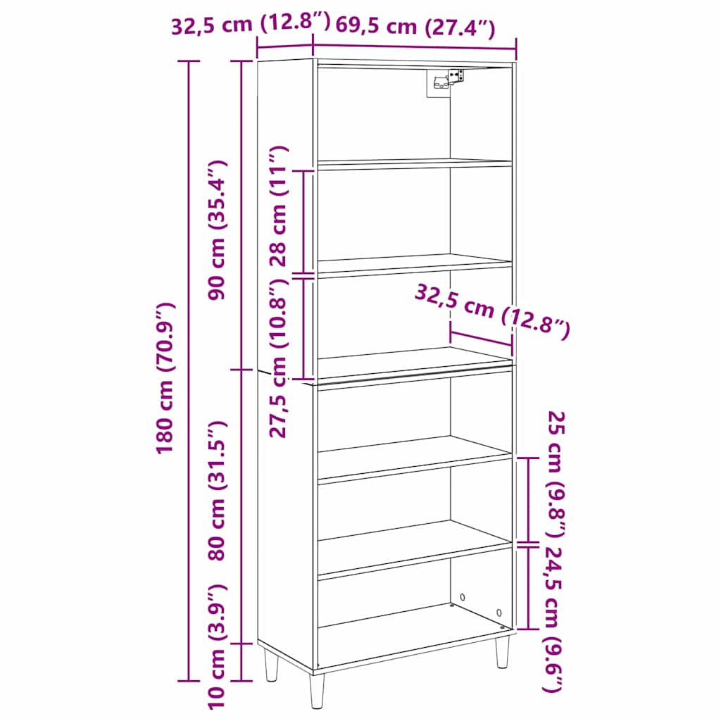 Highboard Staro drvo 69,5 x 32,5 x 180 cm Konstruirano drvo