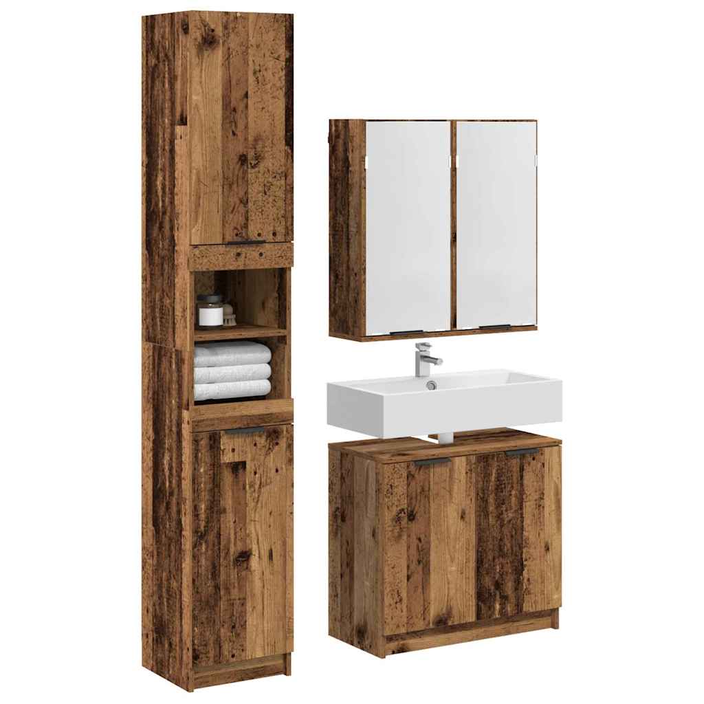 Set ormarića za kupaonicu 3 pcs Staro drvo Konstruirano drvo