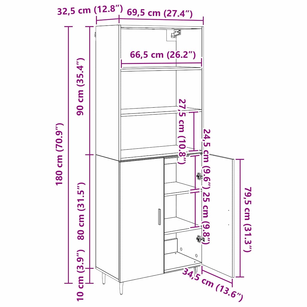 Highboard Staro drvo 69,5 x 34 x 180 cm