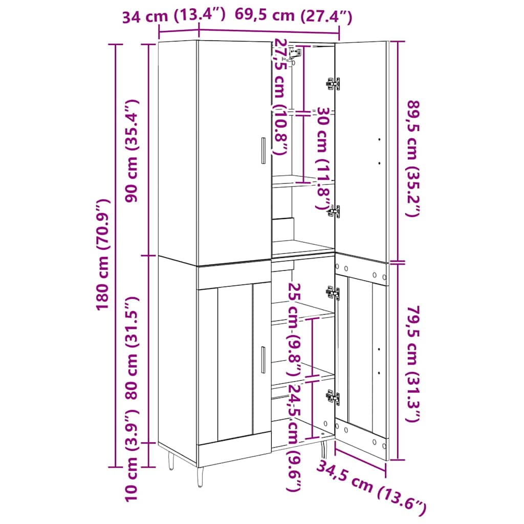 Highboard 2 pcs Staro drvo Inženjerska drva i staklo