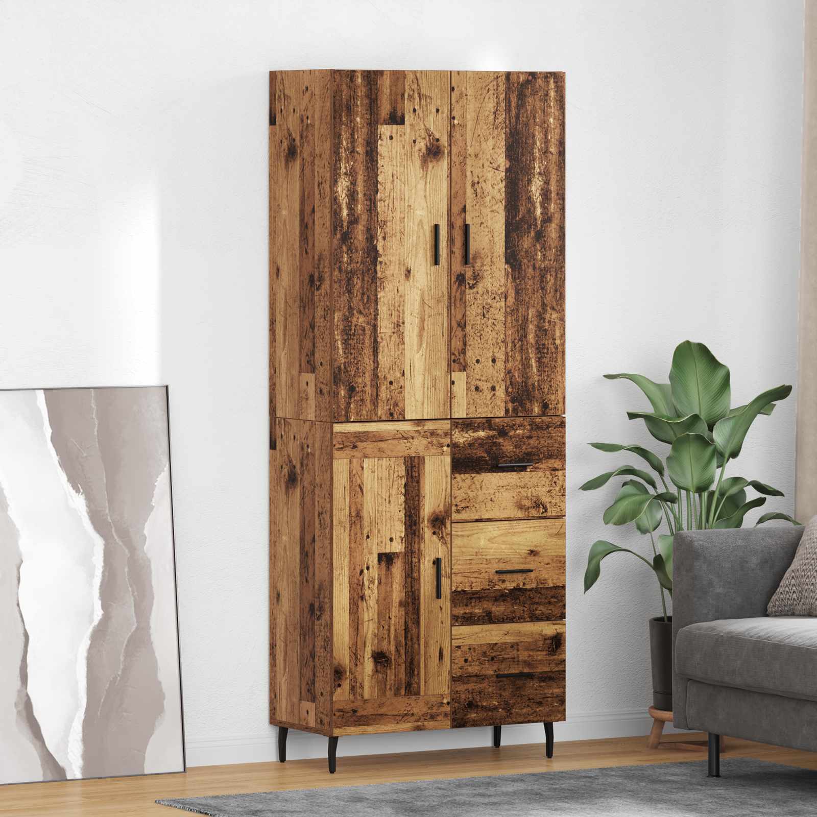 Highboard s ladicama 2 pcs Staro drvo Inženjerska drva i staklo