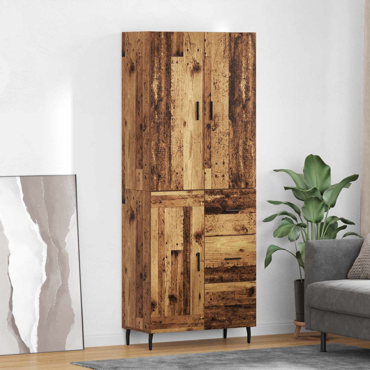Highboard s ladicama 2 pcs Staro drvo Inženjerska drva i staklo