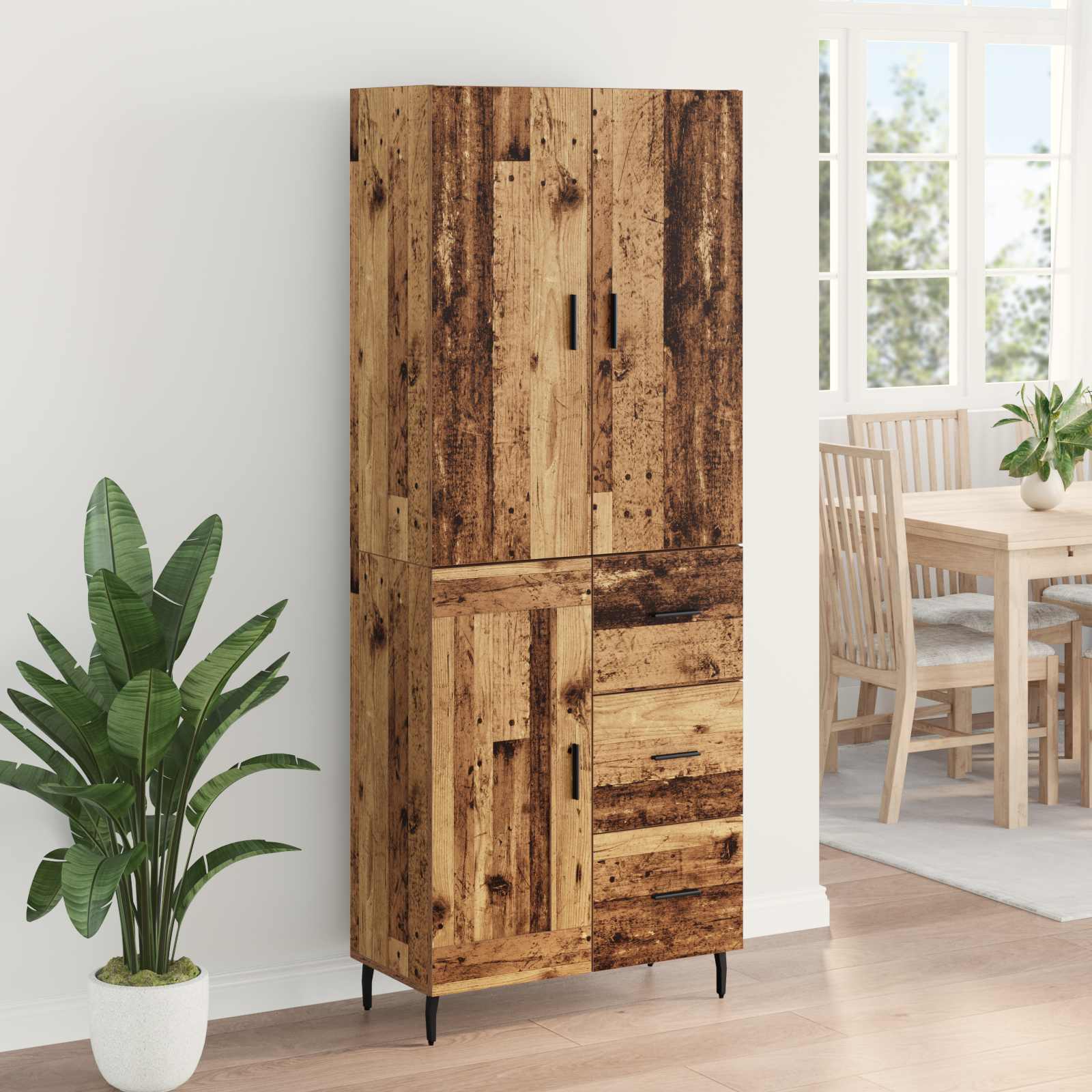 Highboard s ladicama 2 pcs Staro drvo Inženjerska drva i staklo