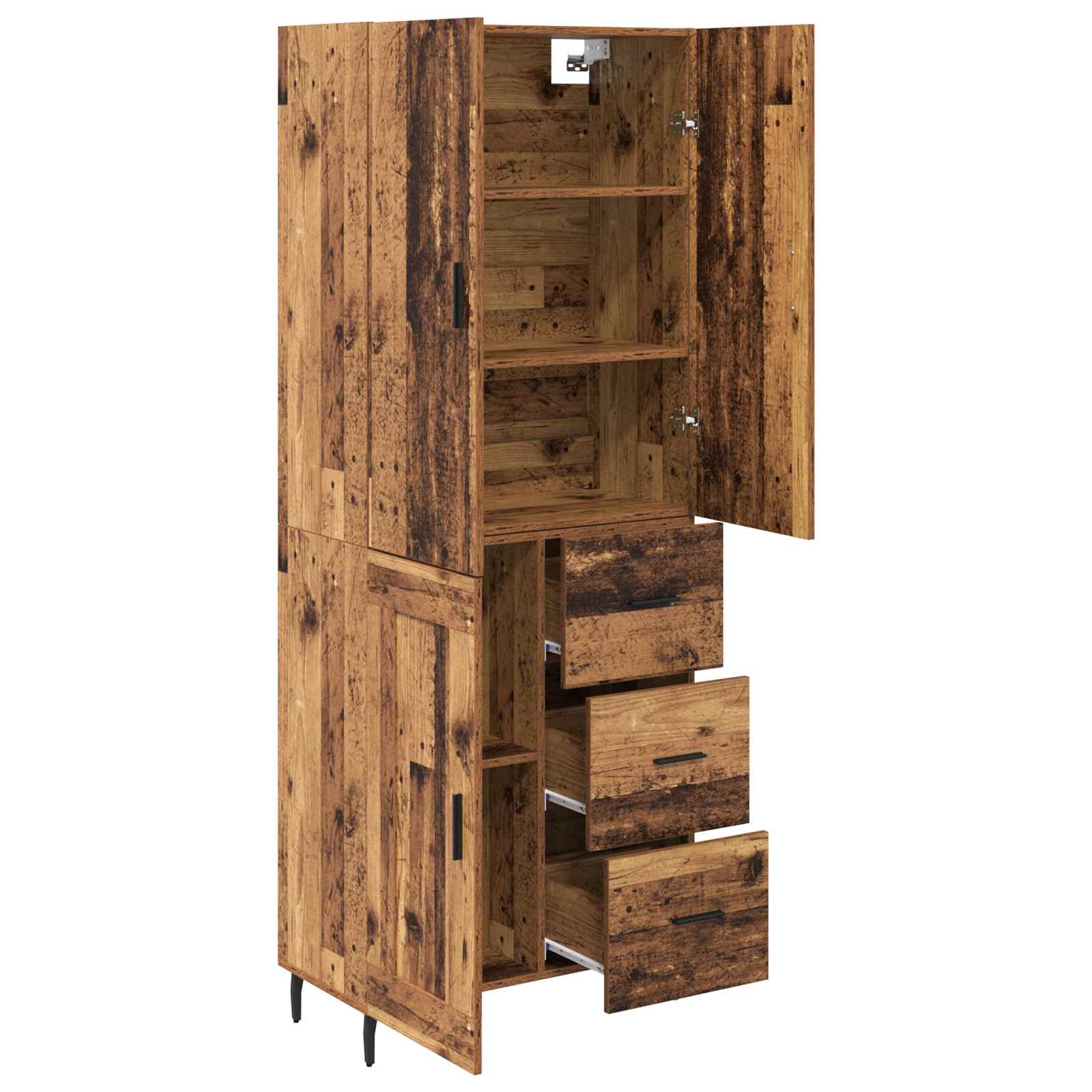 Highboard s ladicama 2 pcs Staro drvo Inženjerska drva i staklo