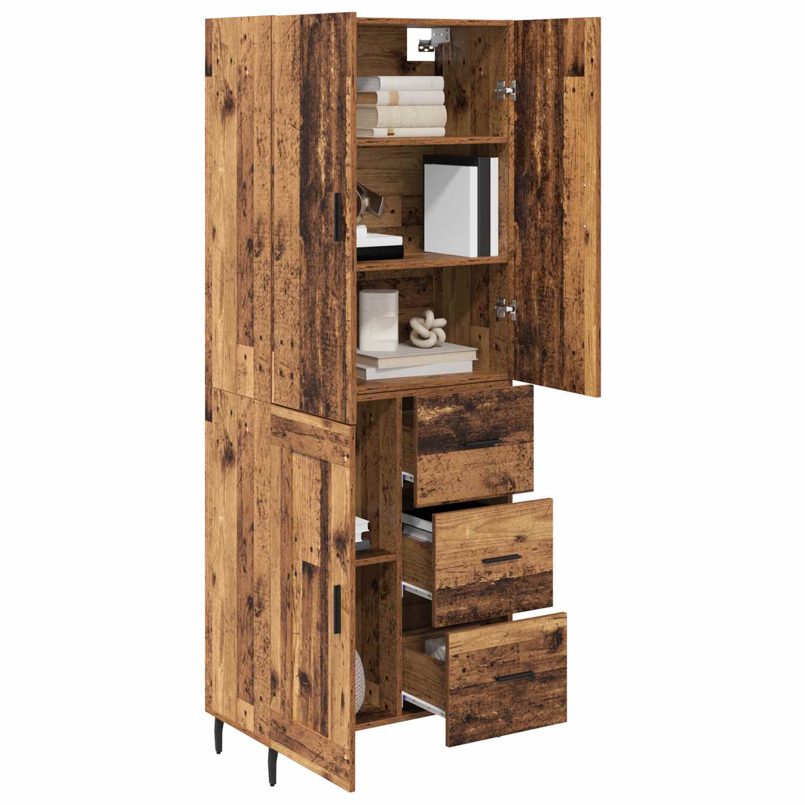 Highboard s ladicama 2 pcs Staro drvo Inženjerska drva i staklo
