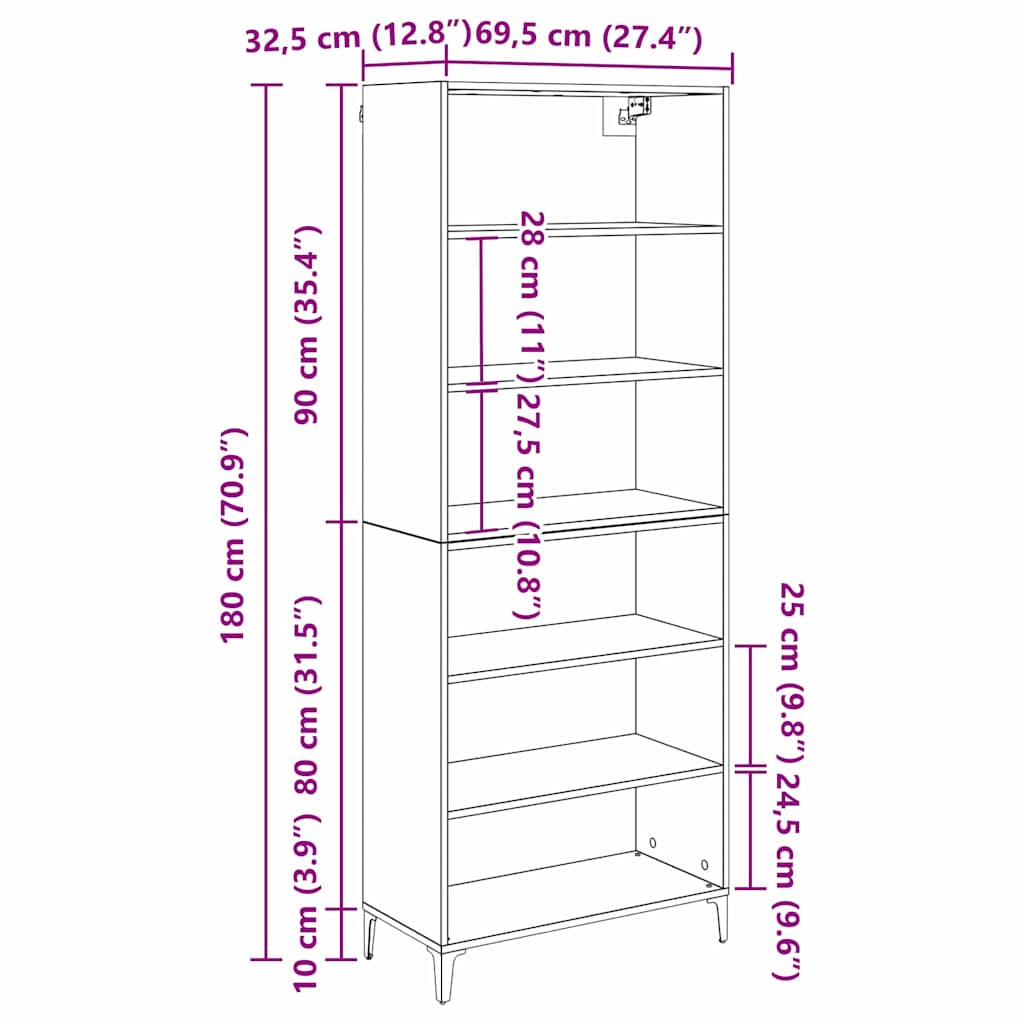 Highboard Staro drvo 69,5 x 34 x 180 cm Konstruirano drvo