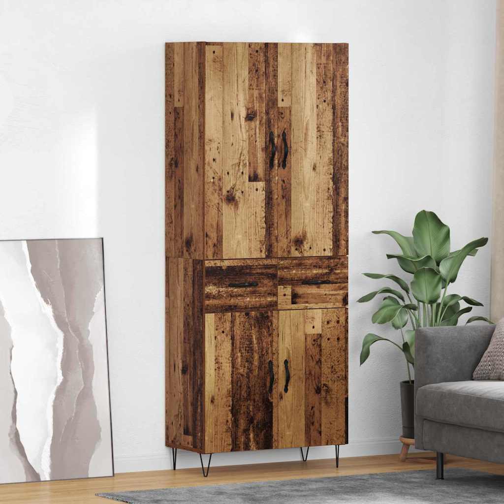 Highboard s ladicama 2 pcs Staro drvo Inženjersko drvo i staklo