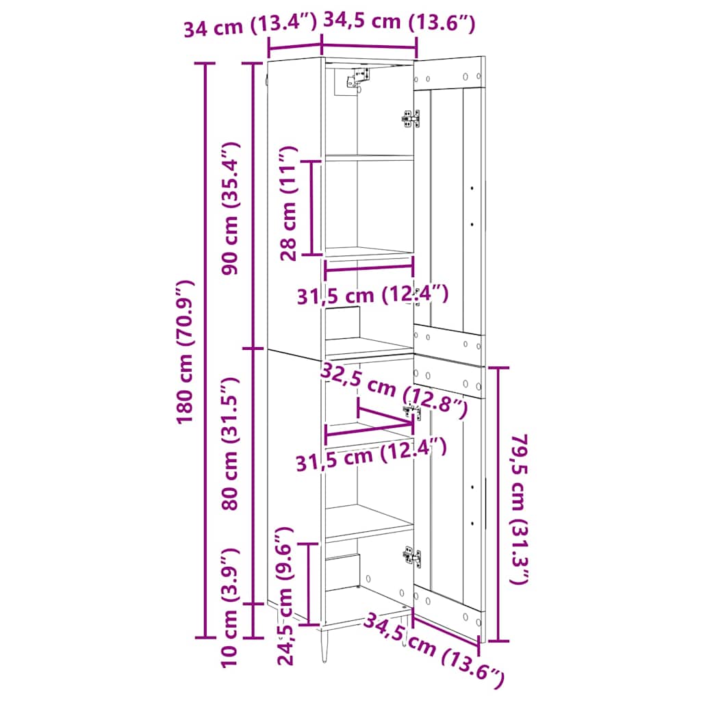 Highboard 2 pcs Staro drvo Stakl