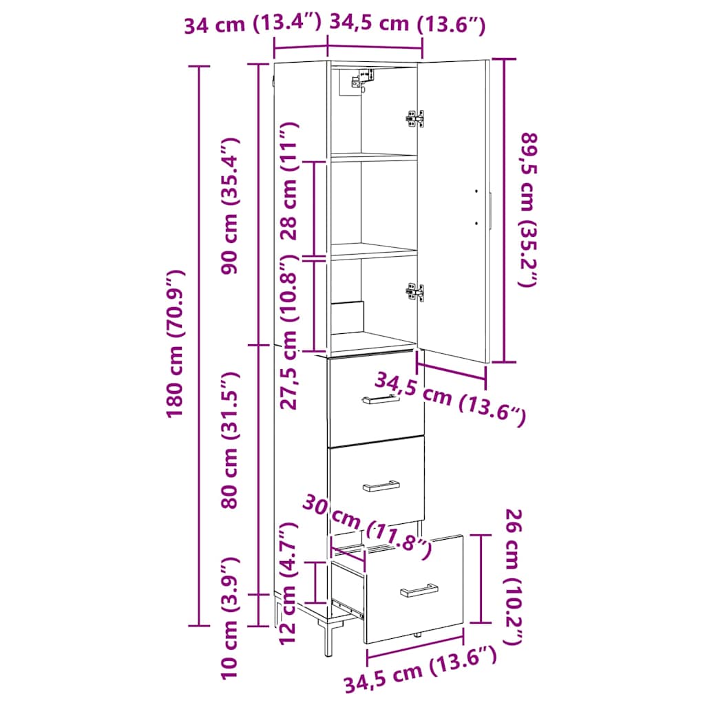 Highboard Staro drvo 34,5 x 34 x 180 cm Konstruirano drvo