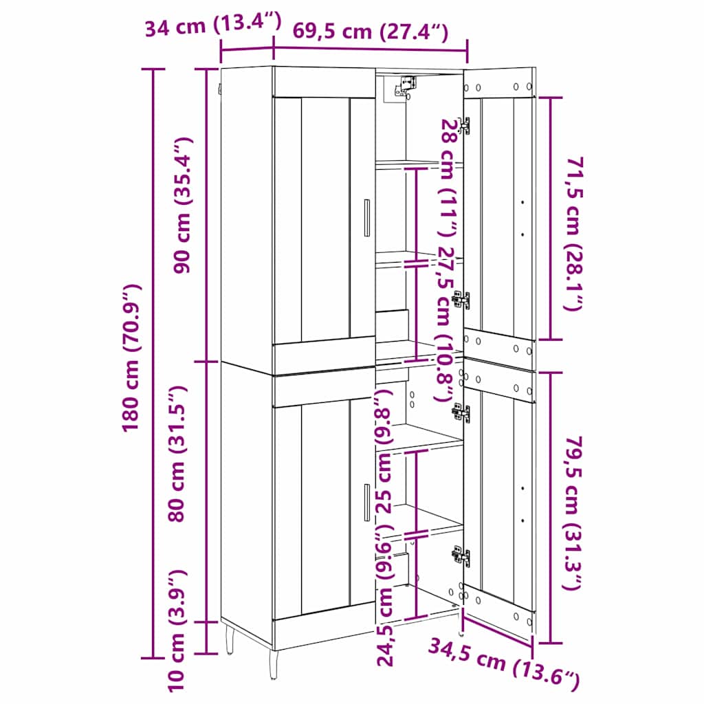 Highboard 2 pcs Staro drvo Inženjerska drva i staklo