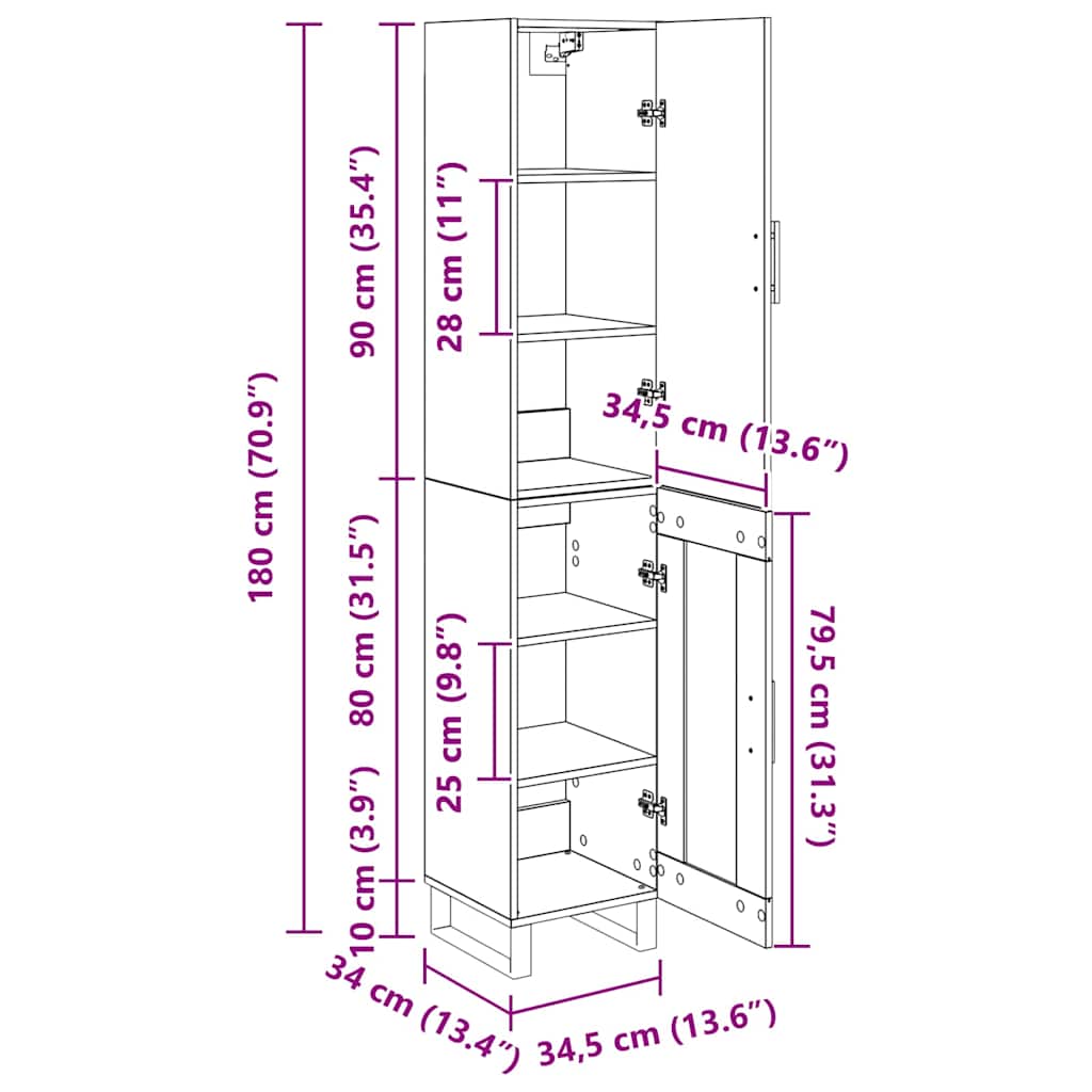 Highboard Umjetnički hrast 34,5 x 34 x 180 cm Konstruirano drvo