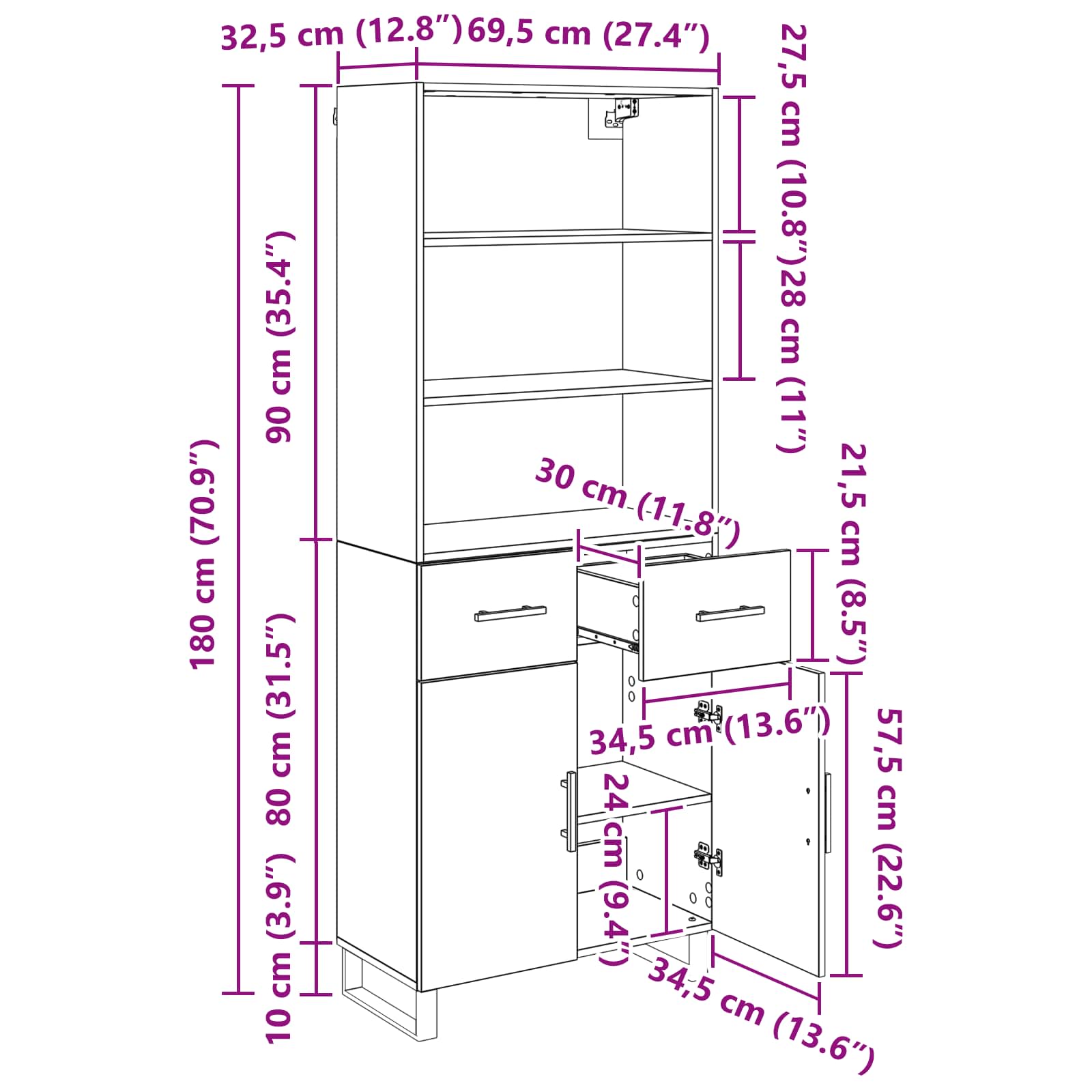 Highboard s ladicama 2 pcs Umjetnički hrast Konstruirano drvo