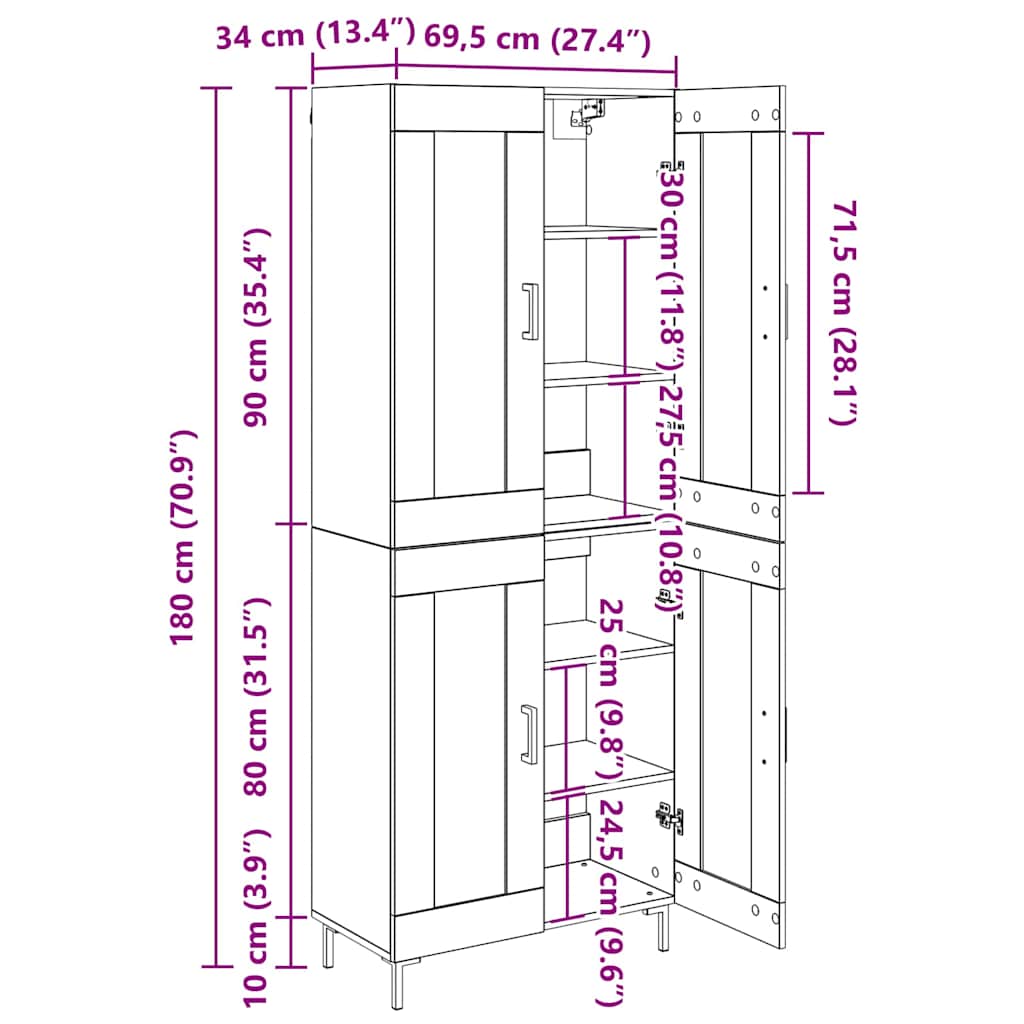 Highboard 2 pcs Umjetnički hrast Konstruirano drvo