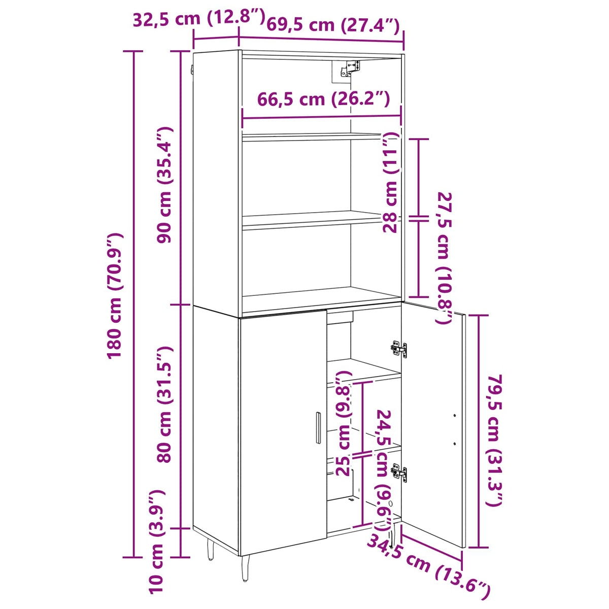 Highboard Umjetnički hrast 69,5 x 34 x 180 cm