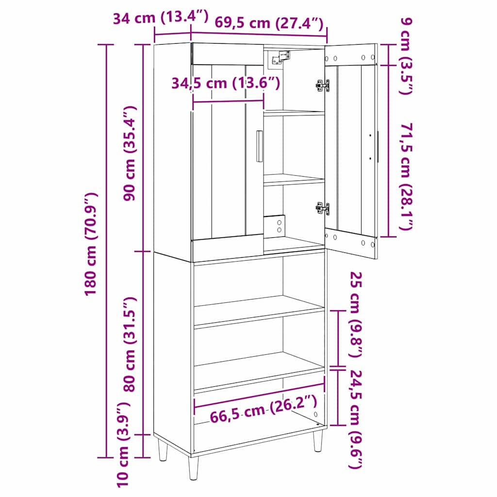 Highboard Umjetnički hrast 69,5 x 34 x 180 cm