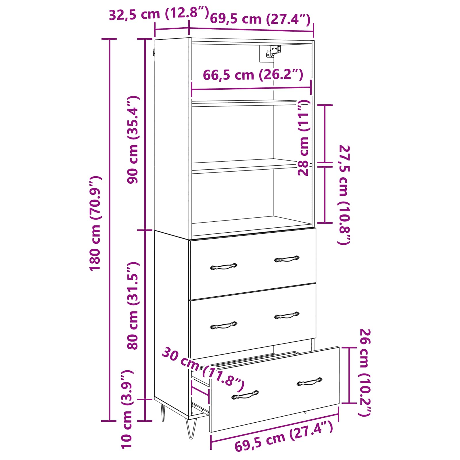 Highboard s ladicama 2 pcs Umjetnički hrast Konstruirano drvo