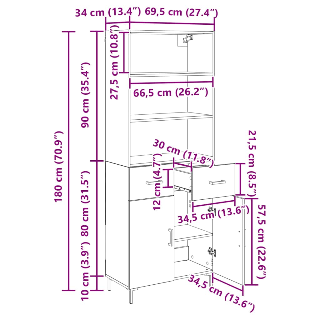 Highboard Umjetnički hrast 69,5 x 34 x 180 cm Konstruirano drvo