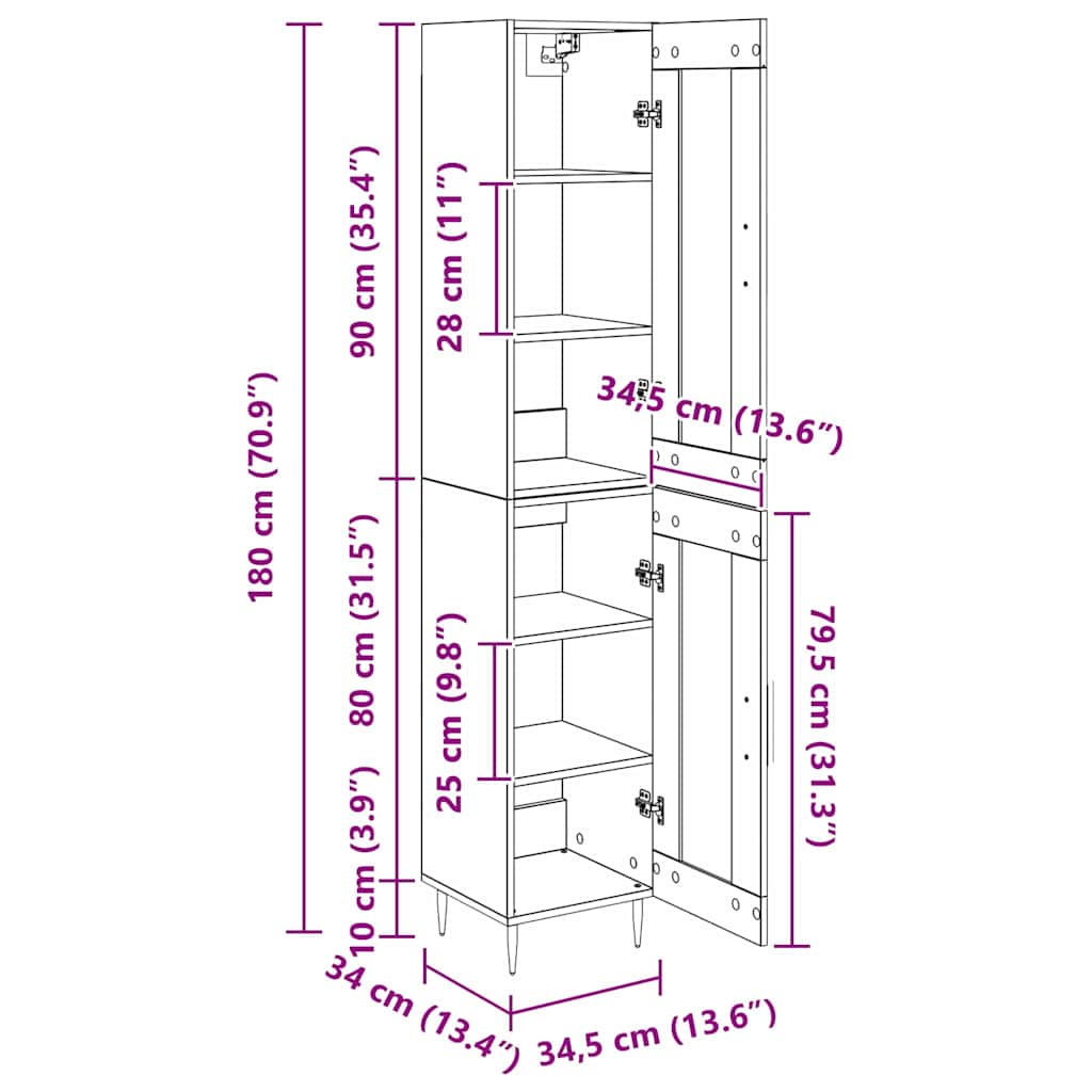 Highboard 2 pcs Umjetnički hrast Stakl