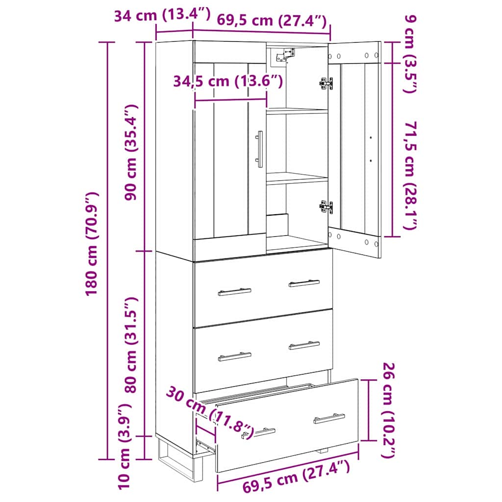Highboard s ladicama 2 pcs Umjetnički hrast Konstruirano drvo