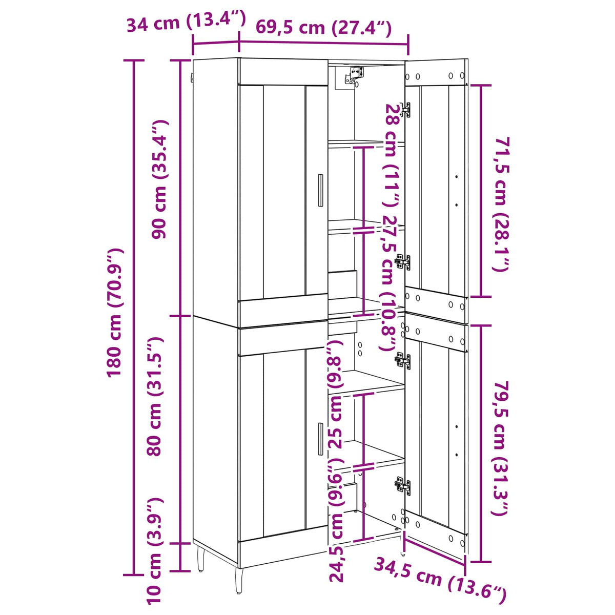 Highboard 2 pcs Umjetnički hrast Konstruirano drvo