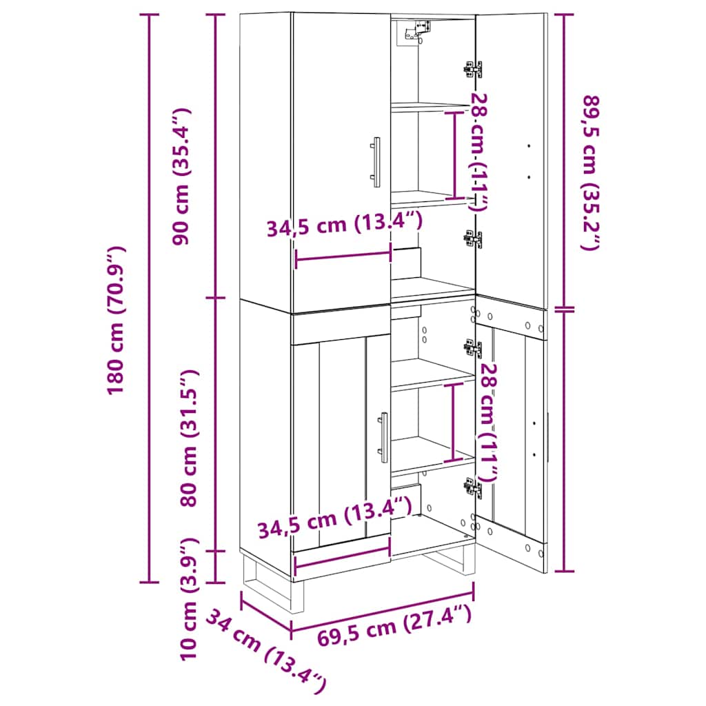 Highboard 2 pcs Umjetnički hrast 69,5 x 34 x 180 cm