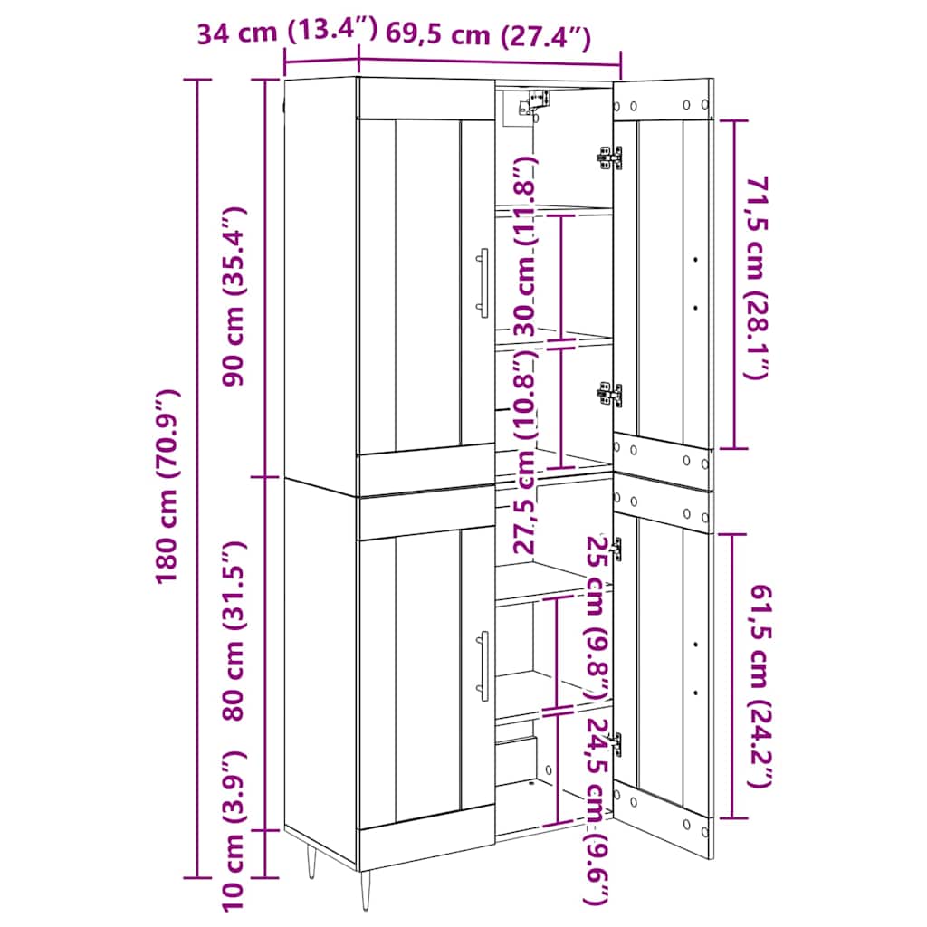 Highboard 2 pcs Umjetnički hrast Konstruirano drvo