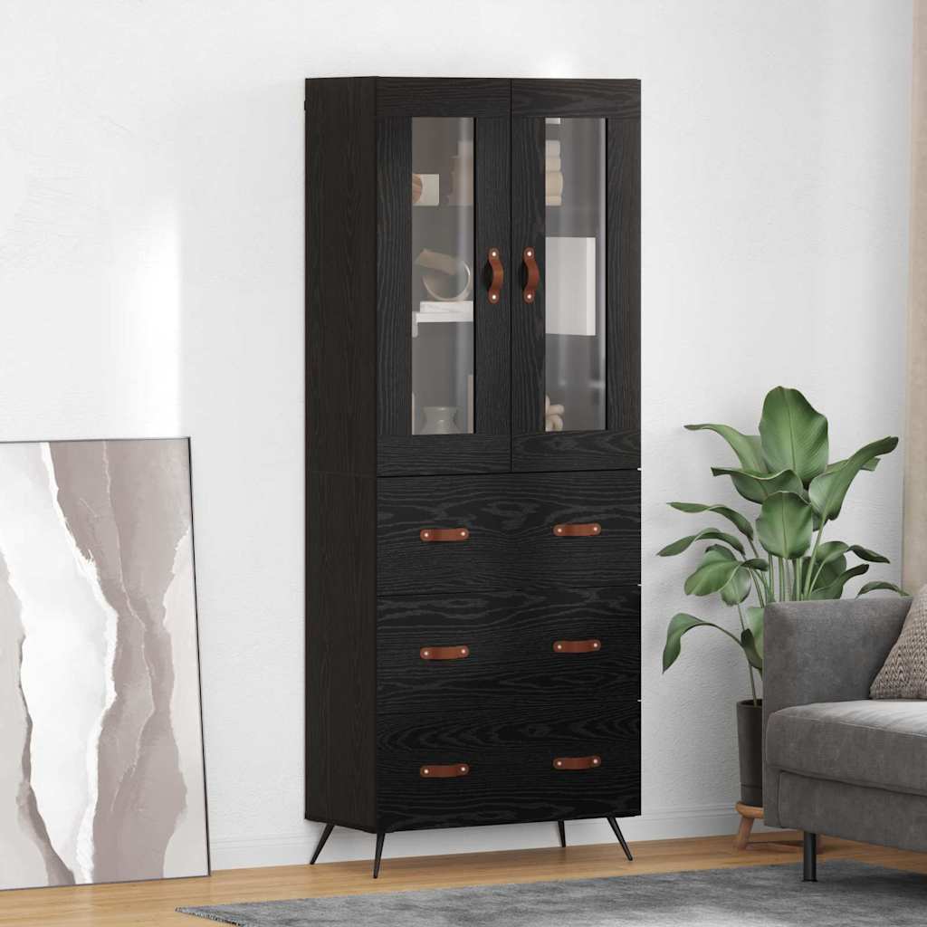 Visoki ormar s policom 2 pcs Crni hrast Konstruirano drvo