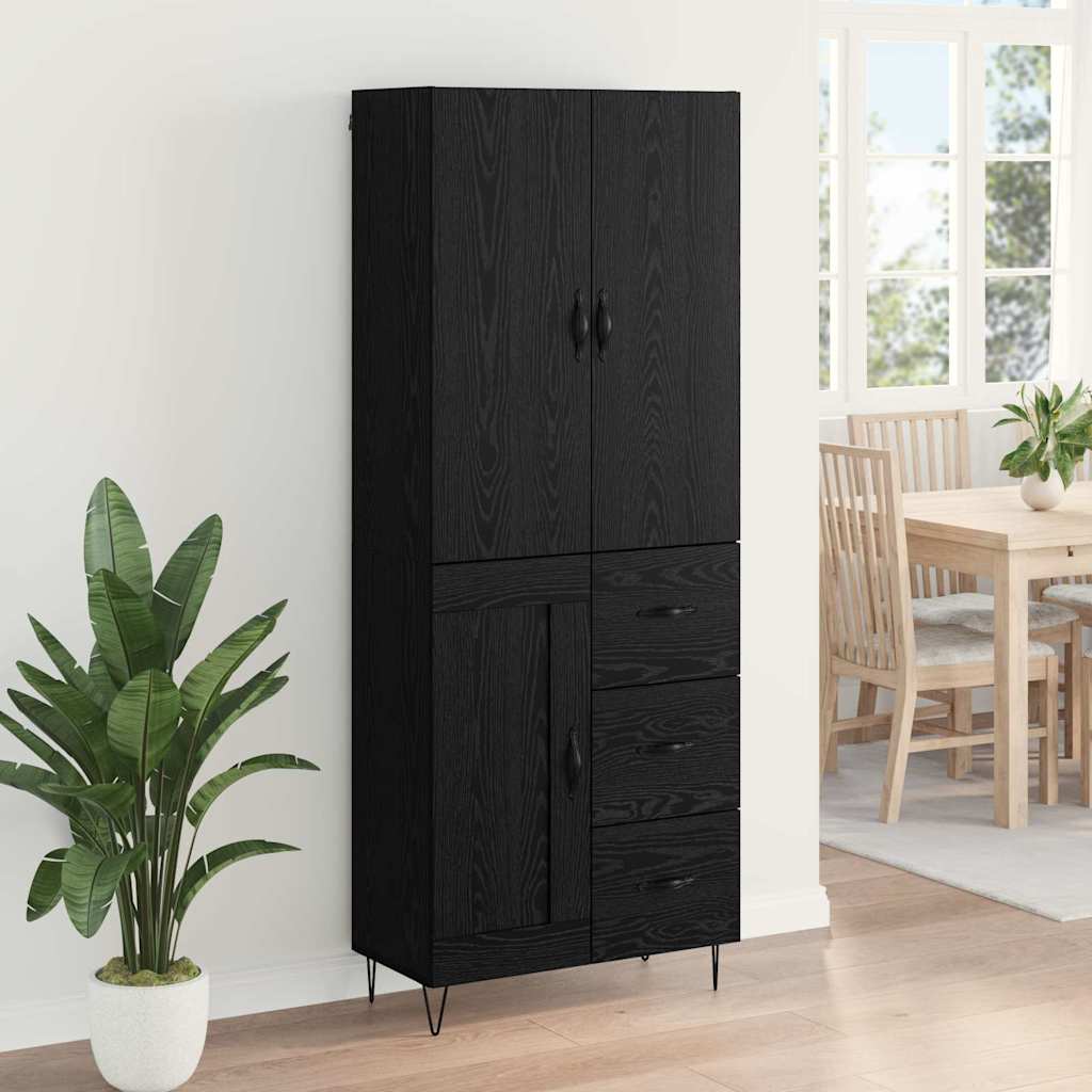 Highboard s ladicama 2 pcs Crni hrast Inženjersko drvo i staklo