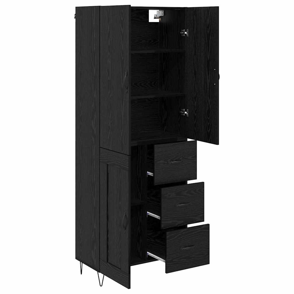 Highboard s ladicama 2 pcs Crni hrast Inženjersko drvo i staklo