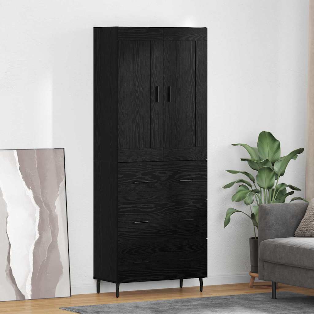 Highboard s ladicama 2 pcs Crni hrast Konstruirano drvo