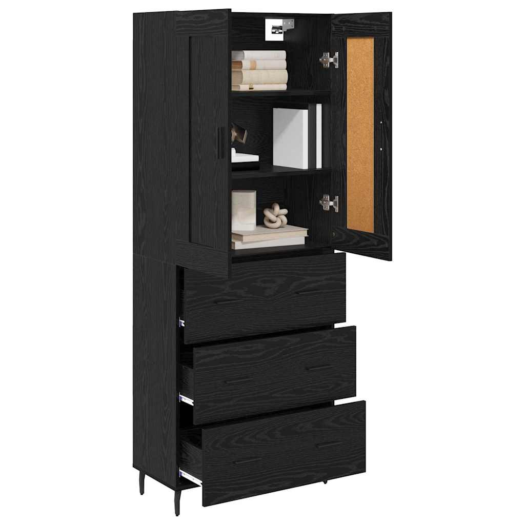 Highboard s ladicama 2 pcs Crni hrast Konstruirano drvo